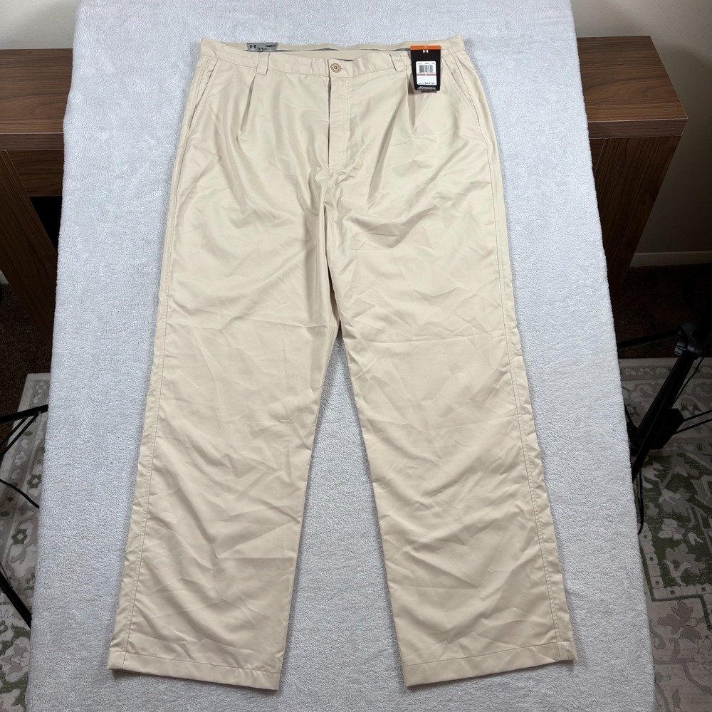 Under Armour Performance‎ Golf Pants Mens 42 Beige Straight Pleated Front Hiking